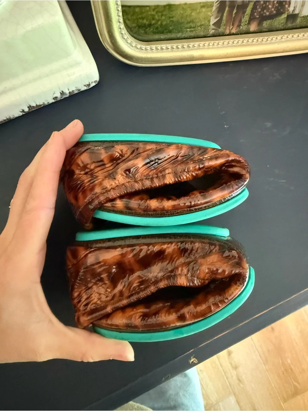 Tieks Tortoiseshell Ballet Flat with Teal Sole - Picture 8 of 8